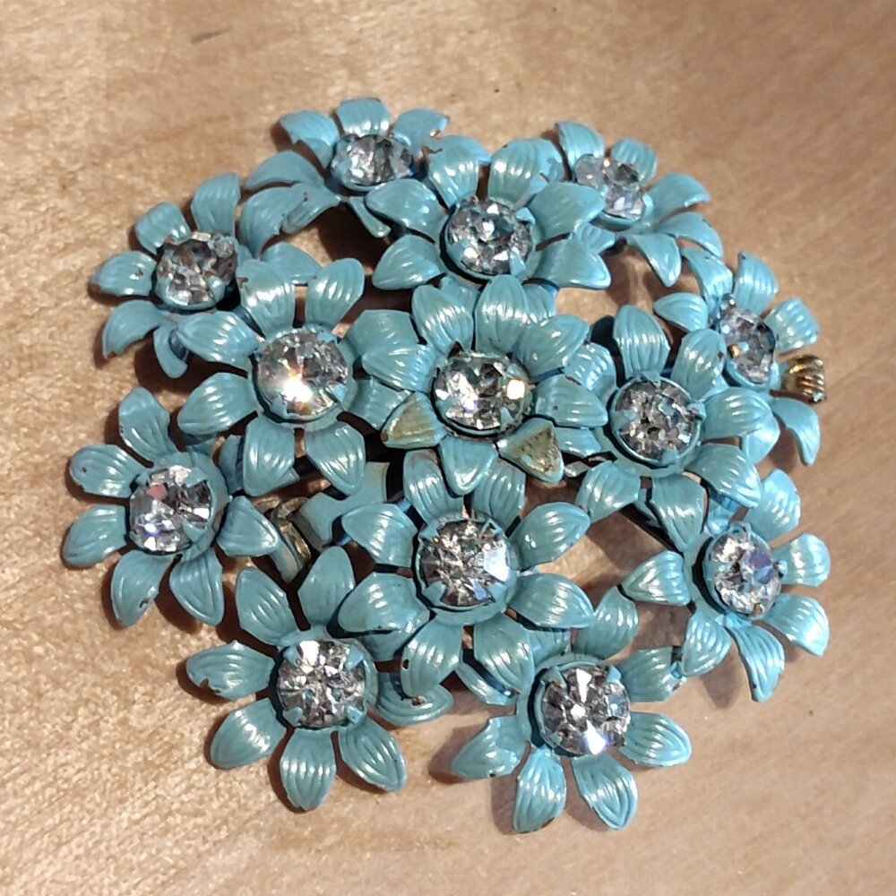 Vintage broach rhinestones painted blue faux diamonds